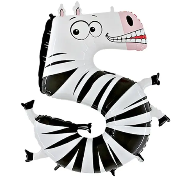 No 5 Zebra Zooloon Foil Balloon